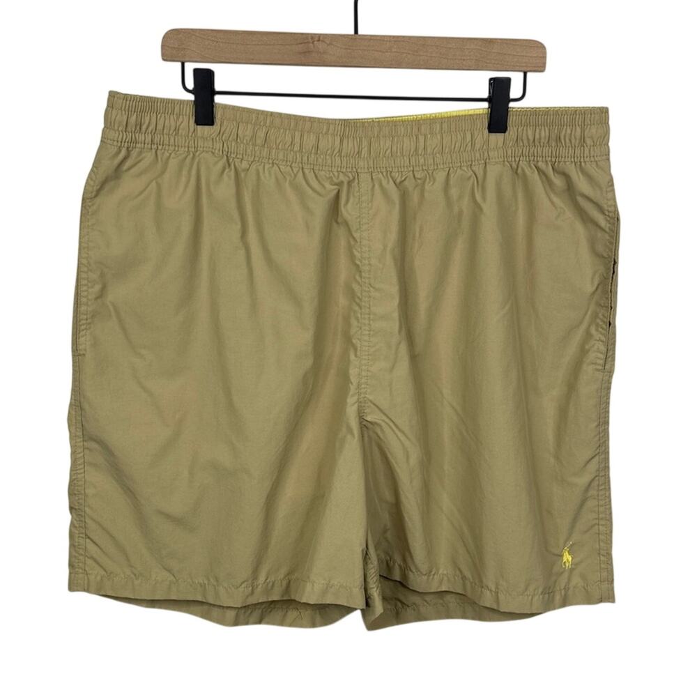 Polo Ralph Lauren Traveler Swim Trunks Men's Big 1X XLT Khaki Yellow Pony Lined